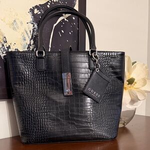 Guess Black Crocodile Pattern Tote